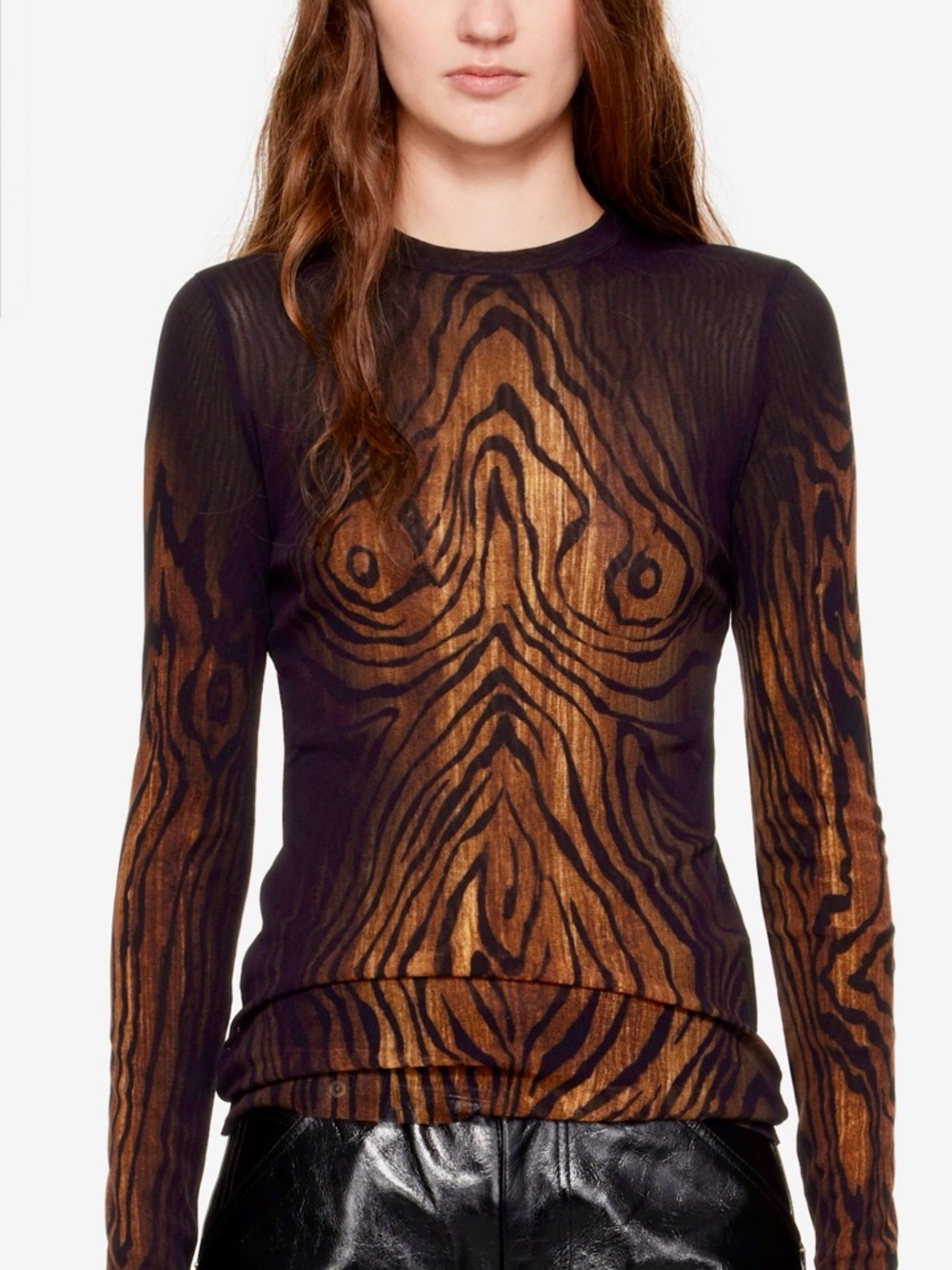 Jean Paul Gaultier Black & Orange Long Sleeve Mesh Top - Picture 3 of 4